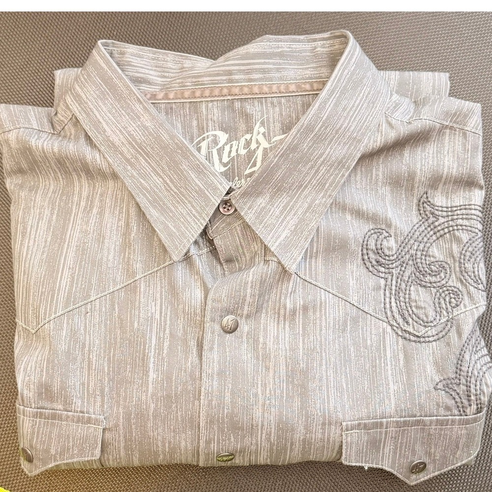 Wrangler Rock 47 Western Shirt Mens XXL Grey Embroidered Snap MRC234H Excellent